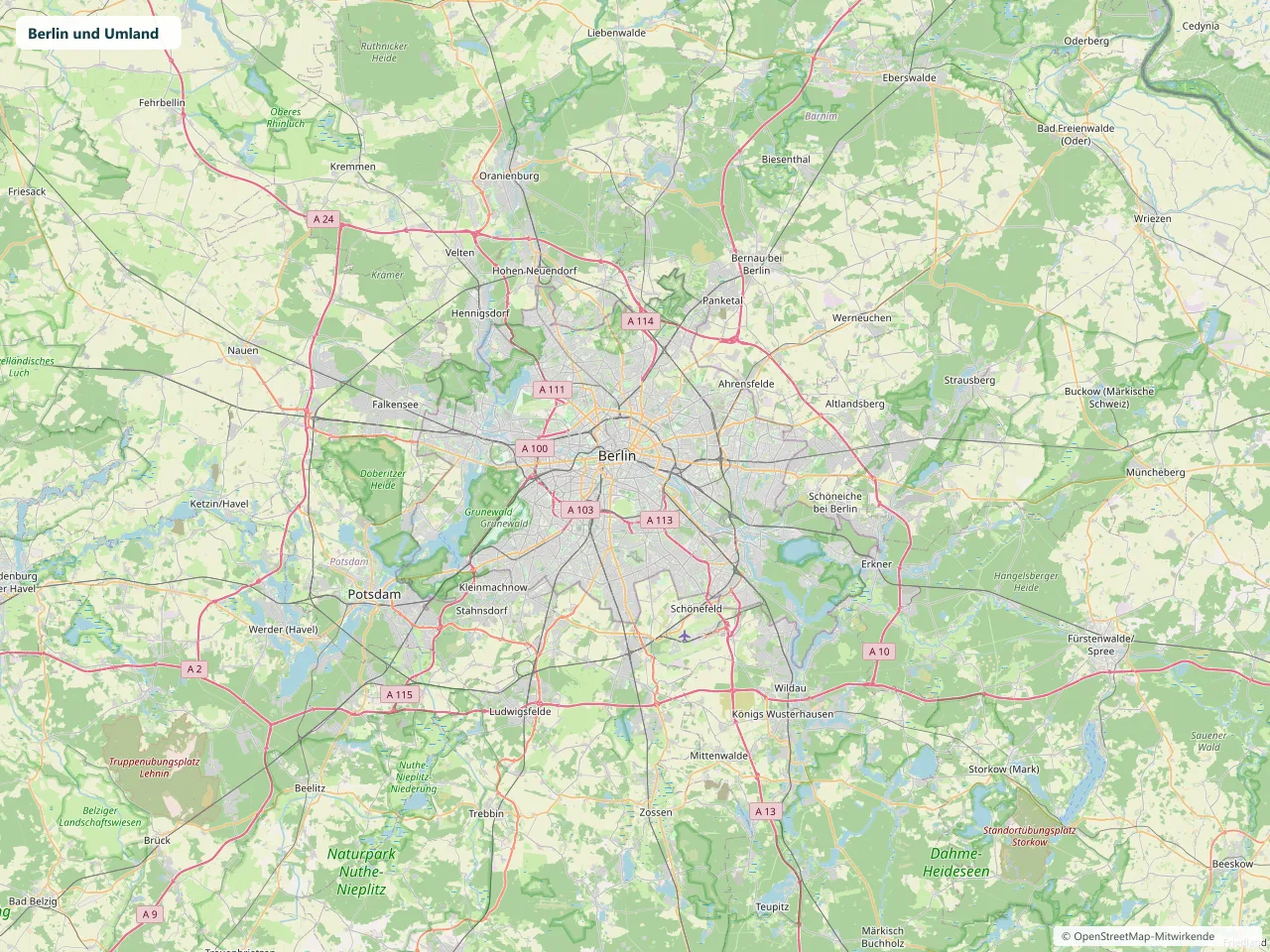 Übersichtskarte von Berlin mit dem angrenzenden Brandenburger Umland. Der Betrieb sitzt im Osten der Stadt in Lichtenberg.